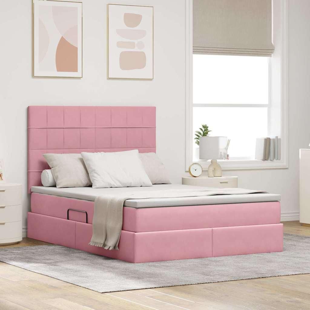 Maison Exclusive - Bett mit Stauraum und LED mit Matratze Rosa 140 x 190 cm Samt