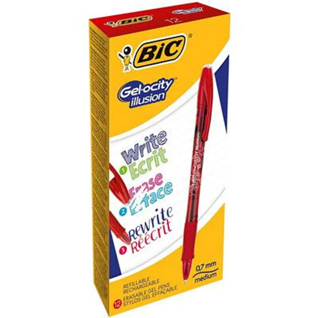 BIC Gel-ocity Illusion Stylo Roller Rouge avec Encre Thermosensible x12