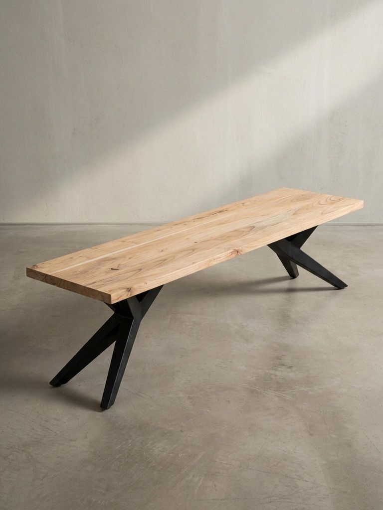 Esszimmerbank 160x45x45 cm Akazie Massivholz Metall Loft-Style, Esstischbank Holzbank Massiv ohne Lehne, Küchenbank Essbank Industrial, Sitzbank E...