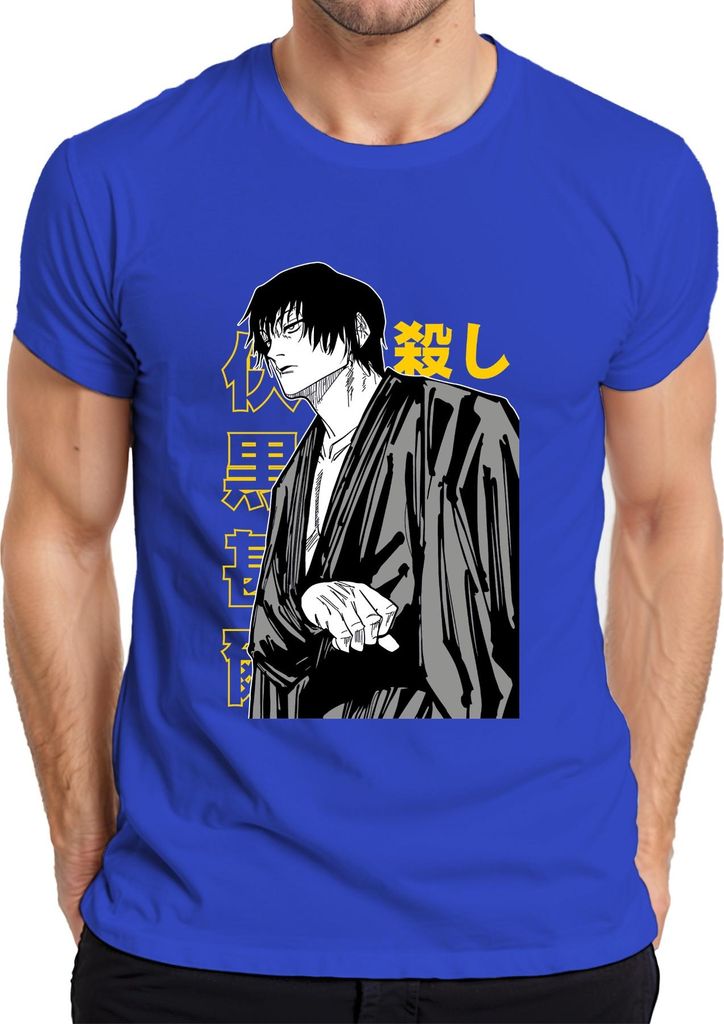 Samurai Manga Assassine schwarz weiß düster Anime Ästhetik Geschenk Herren T-Shirt, Blau, XXL