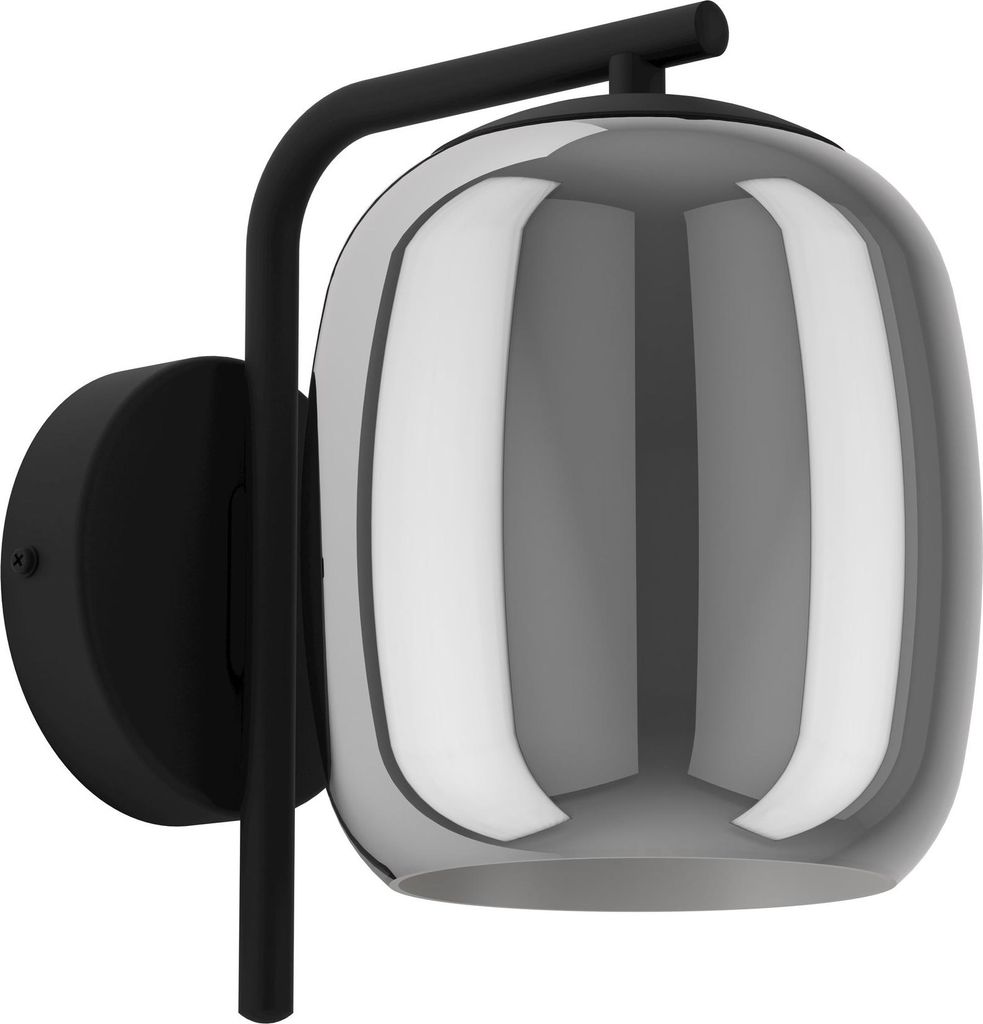 EGLO Wandlampe Ciampino, Wandleuchte Rauchglas, Schlafzimmerlampe aus Metall in Schwarz und Glas bedampft in Grau, E27 Fassung