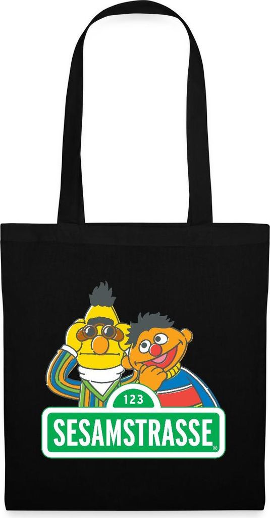 Spreadshirt Sesamstraße Schild Ernie und Bert Stoffbeutel, One size, Schwarz