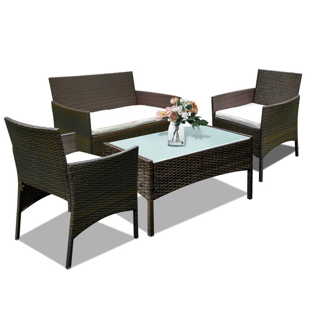 TolleTour Sitzgruppe Lounge Sitzgruppe Polyrattan Gartenmöbel Garten Balkon Sofa braun