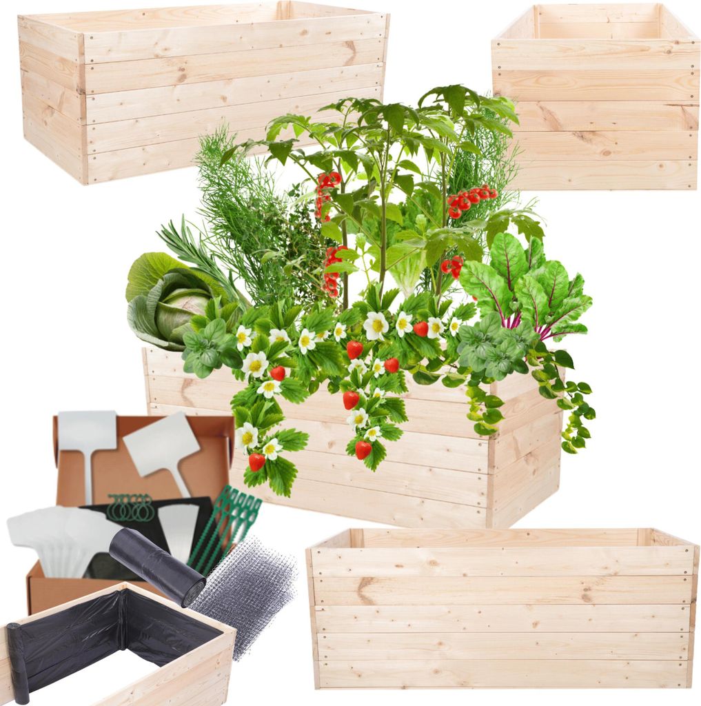 MODO24 Hochbeet Holz, Pflanzkasten, Massivholz, Kiefer, Kräuterbeet, Blumenkasten, Garten, Terrasse, 45x120x80 cm, Natur, ZP06