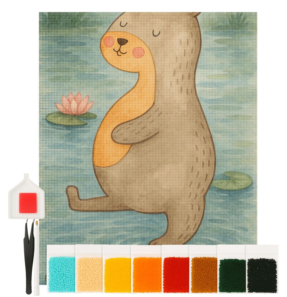 Mr. & Mrs. Panda Diamond Painting Otter Bauch Design 40 x 50 cm Mit Rahmen - Weiß - Geschenk, diamant, Satt, Fischotter, voll Gefuttert, bilder, E...