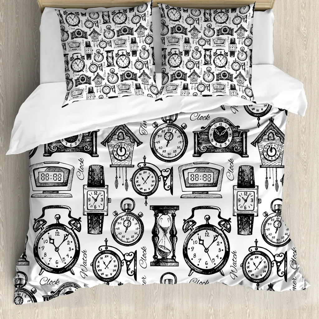 Copripiumino ABAKUHAUS Vintage Clocks 200x200 | Look Bianco e Nero