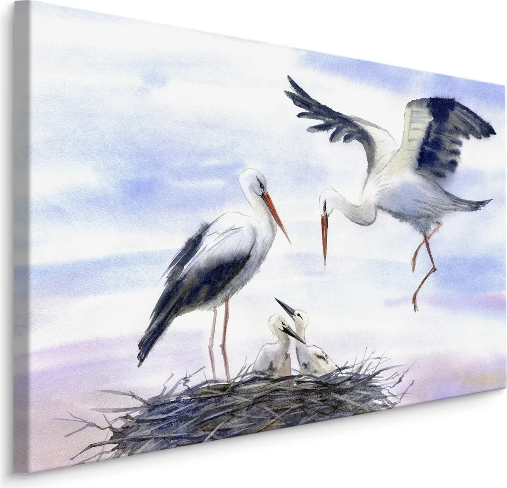 Tableau Cigognes Aquarelle 70x50 cm XXL Impression d'Art sur Toile
