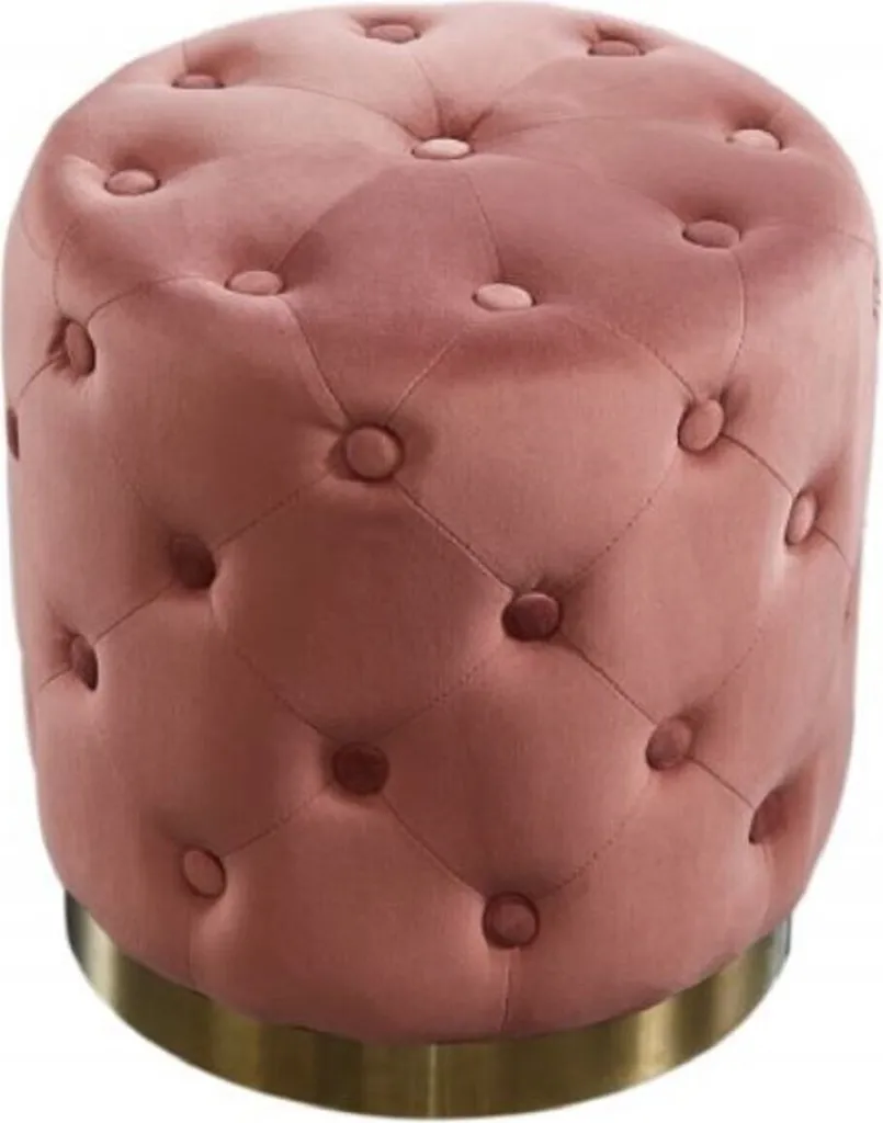Casa Padrino Tabouret Chesterfield Velours Vieux Rose et Or Ø36xH40 cm