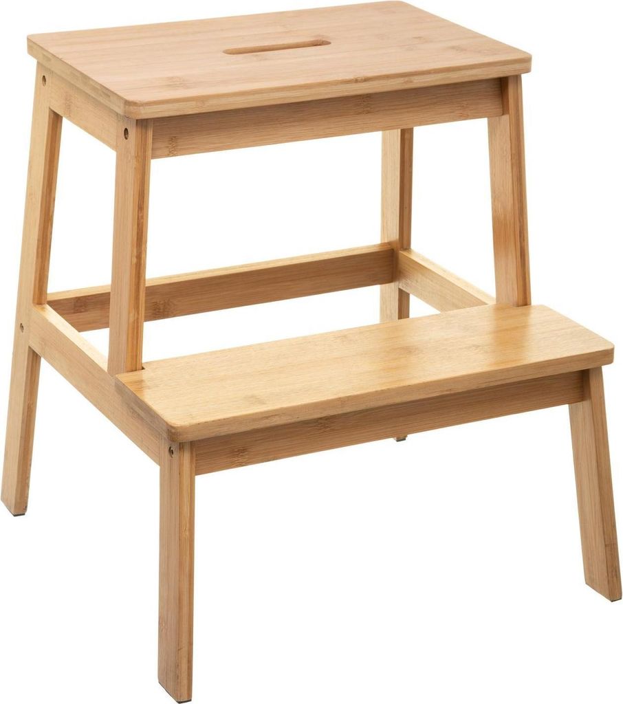 Taboret, stołek 2-stopniowy, bambusowy, pomocnik, drabinka Zdjęcie produktu 