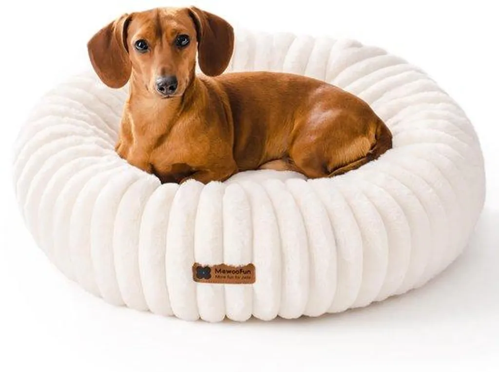 Panier rond pour chien et chat apaisant avec coussin déstressant blanc