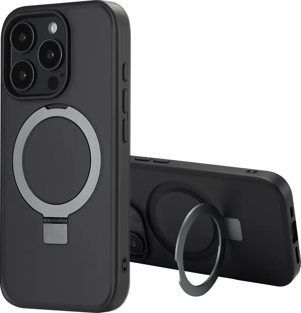 Cover MagSafe iPhone 16 Pro Accezz Ring Stand Nero Elegante