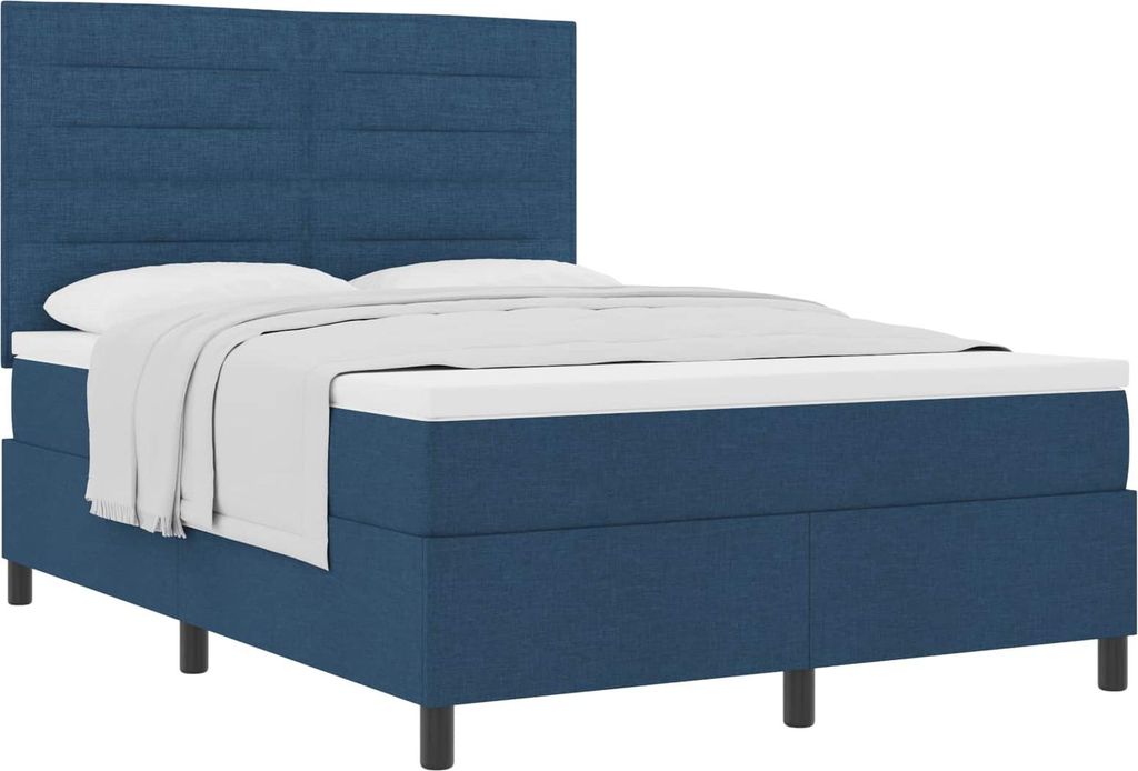 vidaXL Boxspringbett mit Matratze mit Kopfteil Blau 140 x 190 cm Stoff