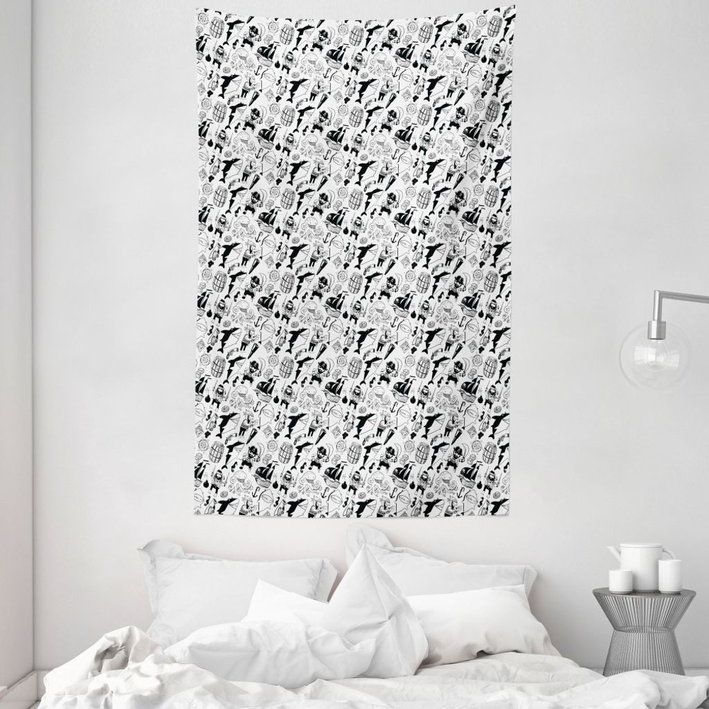 ABAKUHAUS Pirates Wandteppich und Tagesdecke, Buccaneers Sharks Sea aus Weiches Mikrofaser Stoff Waschbar ohne Verblassen Digitaldruck, 140 x 230 c...