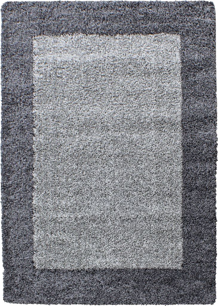 Villa Möbel Lifiva Wohnzimmer-Teppich, Hochflor-Teppich, Shaggy, Bordüre Design, Farbe:Grau, Grösse:240x340 cm