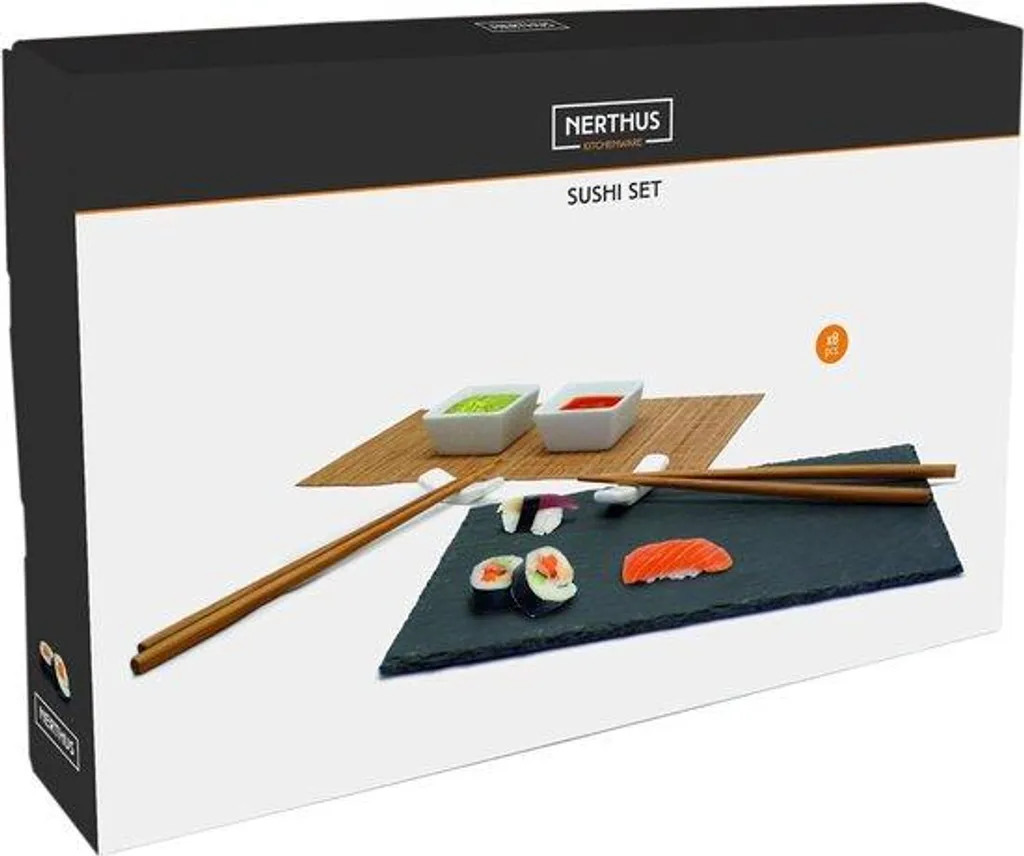 Set à sushis complet avec dessous en céramique et nattes bambou - 8 pcs