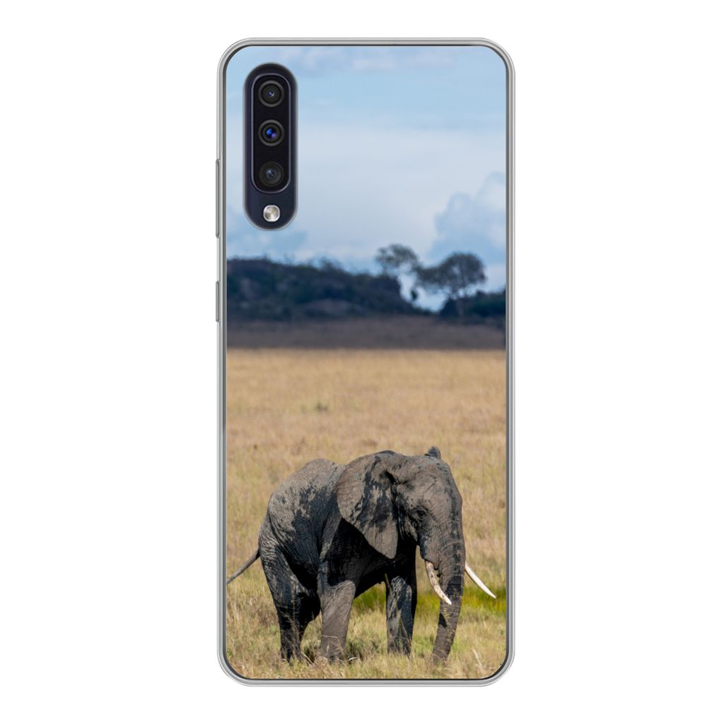 MuchoWow Handyhülle Schutzhülle Hülle für Samsung Galaxy A30s Elefant - Gras - Tiere - Natur Silikon Softcase Handy Hülle - Karteninhaber