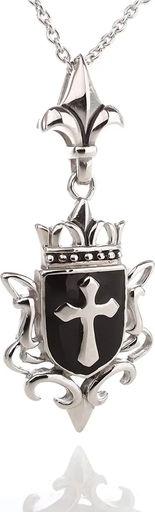 Collana Uomo Croce Nera con Giglio Acciaio Inox 50 cm YINP0001