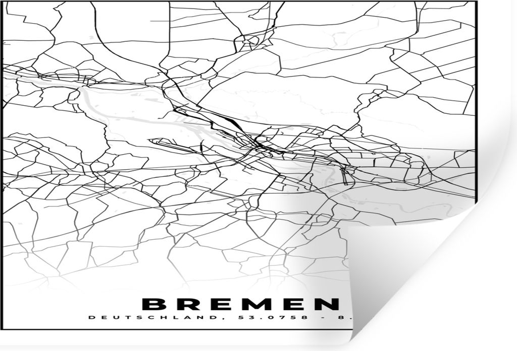 MuchoWow Wandtattoo Wandsticker Wandaufkleber Bremen - Stadtplan - Karte 30x20 cm Selbstklebend und Repositionierbar - Wierderverwendbar - Selbst...