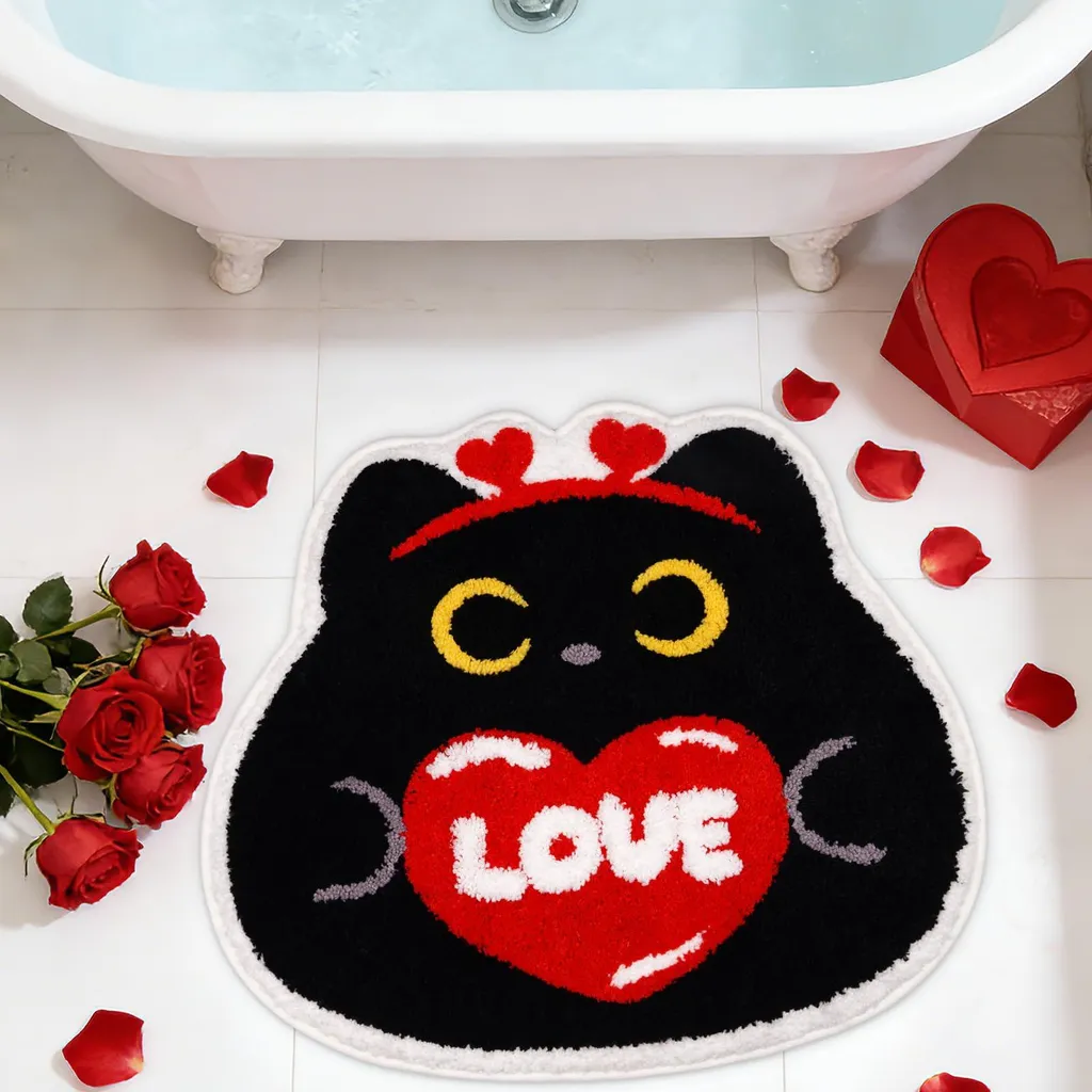 Tapis de bain Chats Noirs 60x53 cm, tapis absorbant et antidérapant