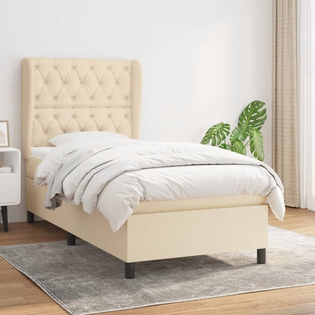 The Living Store Boxspringbett mit Matratze Creme 80x200 cm Stoff