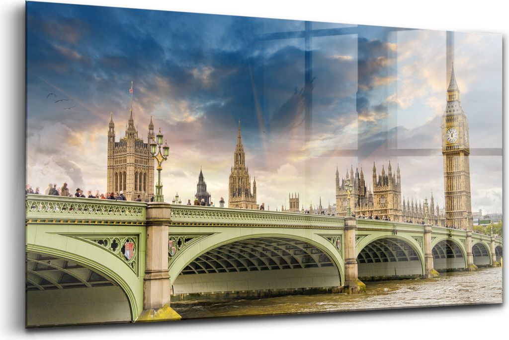 Wandmalerei auf Glas- Wanddekoration aus Glas - 120x60 - Landschaft der Londoner Architektur