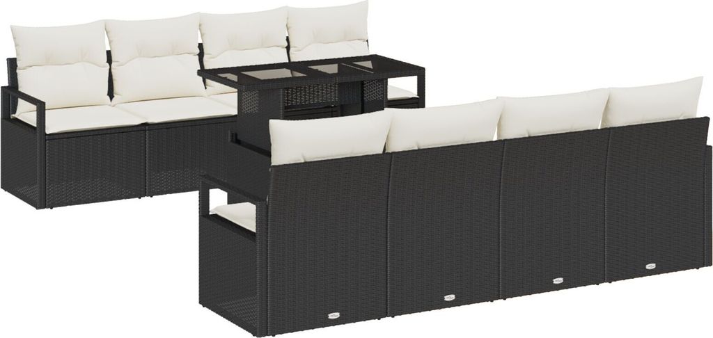 Möbel 9-teiliges Garten Sofa Set mit Kissen Schwarz Poly Rattan, 2-Sitzer Garten Sofa mit Kissen Schwarz Poly Rattan - Gartensofas 3348783