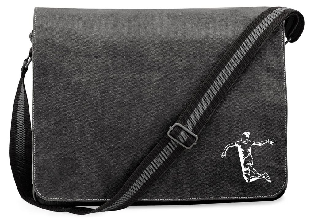 Huuraa Umhängetasche Handball Silhouette 14 Liter Black Canvas Laptoptasche Geschenkidee