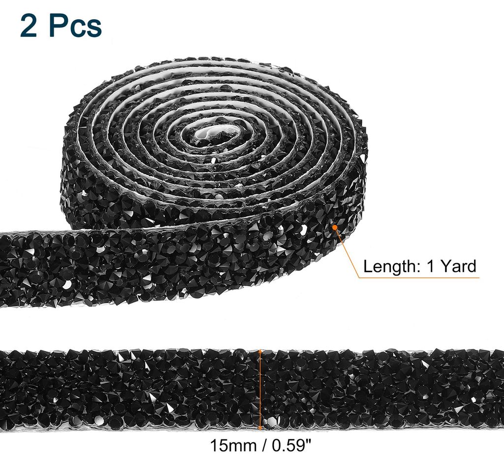 2 Yards Harz Strassband, selbstklebende Bling Kristallbandstreifen fš¹r Hochzeit Geburtstagsfeier DIY Basteldekorationen, Schwarz