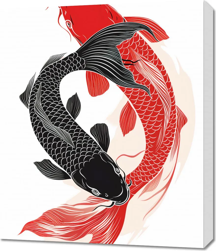 Tableau Yin et Yang Koi 60 x 70 cm - Décoration Murale Zen Équilibrée