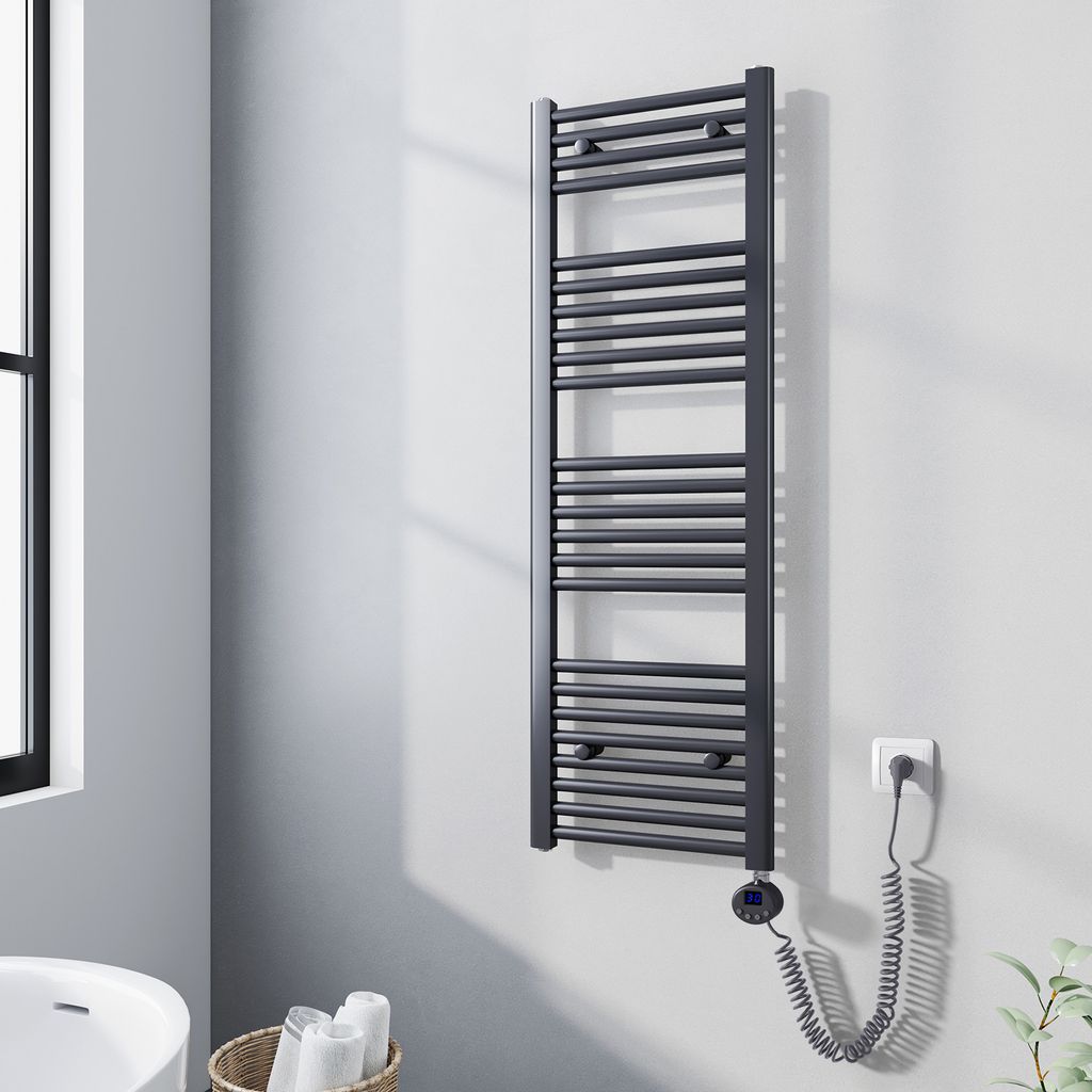 Heilmetz Heizkörper Badheizkörper Elektrisch mit Thermostat Anthrazit 120x40cm Handtuchtrockner Handtuchwärmer Elektrisch mit 500 Watt Heizstab ...