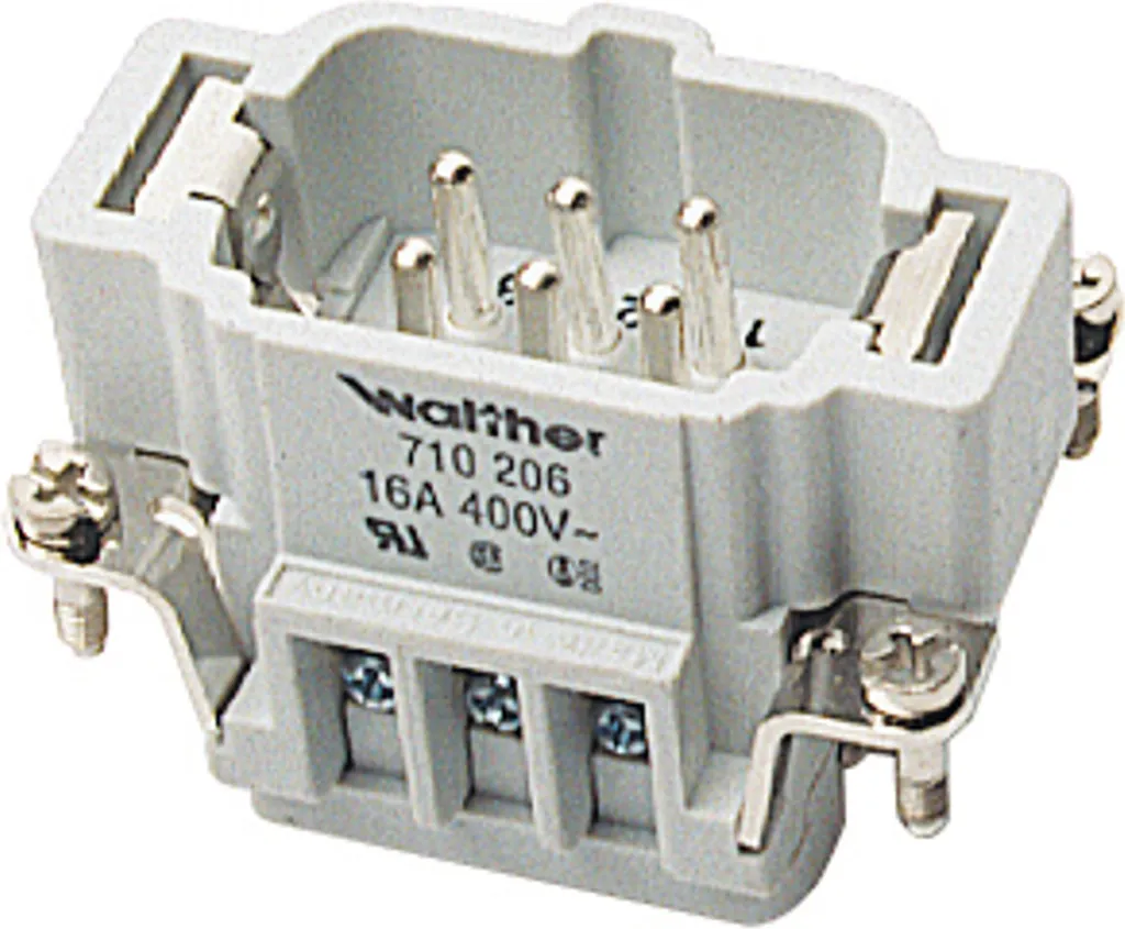 Connecteur mâle à vis 6 pôles Walther 16A 500V pour câblage industriel