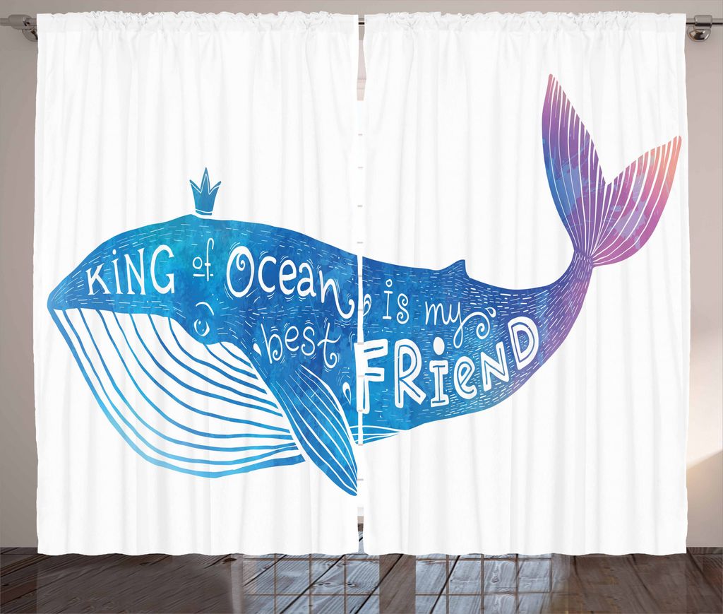 ABAKUHAUS König Rustikaler Gardine, Aquarell Abstrakt Wörter, Schlafzimmer Kräuselband Vorhang mit Schlaufen und Haken, 280 x 175 cm, Blau und Lila
