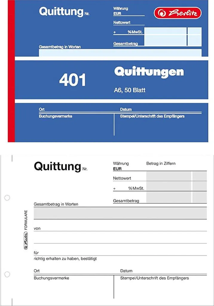 Lot de 10 Blocs de Quittances 401 DIN A6 Herlitz pour Reçus de Loyer