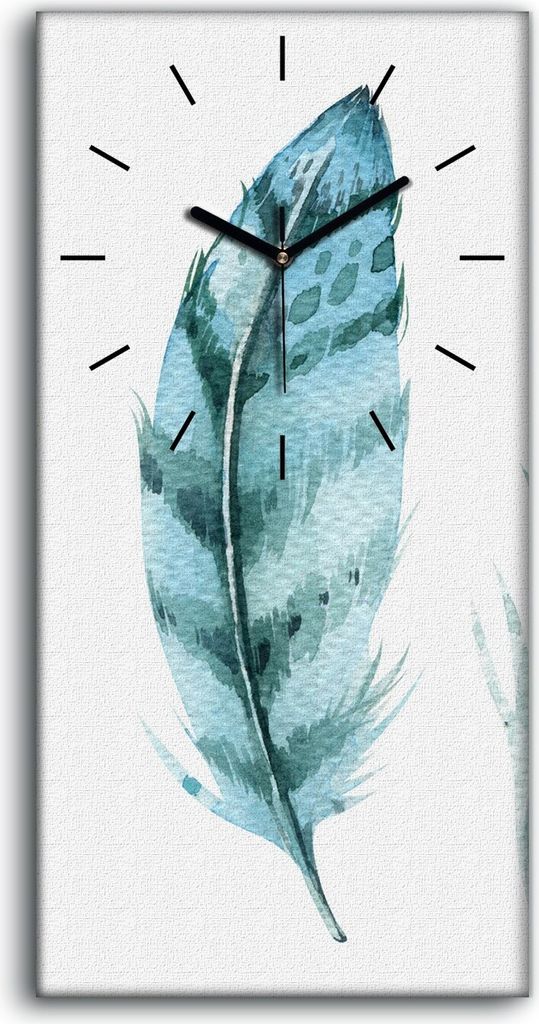 Wanduhr Bürouhr Leinwand Bild Geräuschlos 30x60 Vögel Malerei Feder blau - schwarze Hände