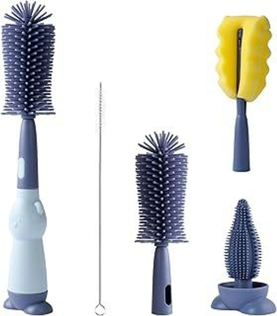 Baby Flaschenbürste Set, Silikon Babyflaschenbürste 4 in 1, 360°-Reinigung ohne Sackgassen, BPA-frei, mit Weicher Bürste, Nippelbürsten-Strohr...