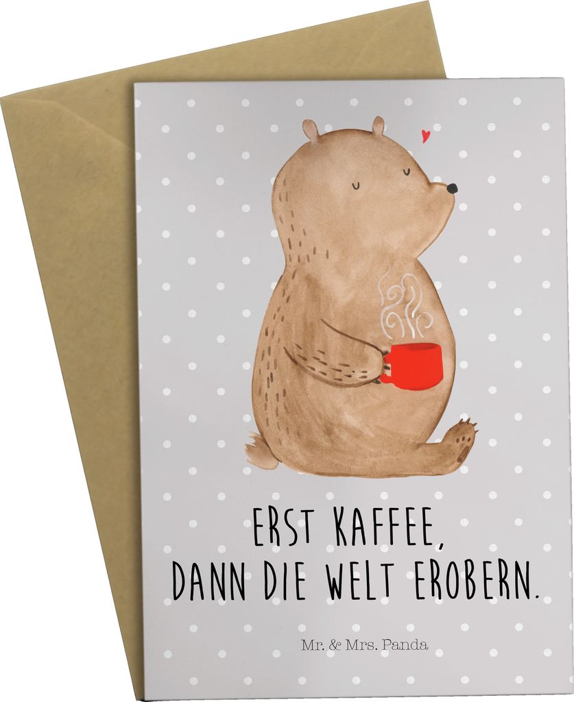 Mr. & Mrs. Panda neujahrskarte Bär Kaffee - Grau Pastell - Geschenk, osterkarte, genesungskarte, glückwunschkarten, Motivation, weihnachtskarten,...