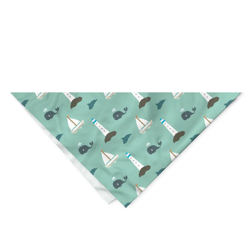 Bandana per Cani ABAKUHAUS Nautica - Balene e Fari - 55x55 cm Cotone - 2