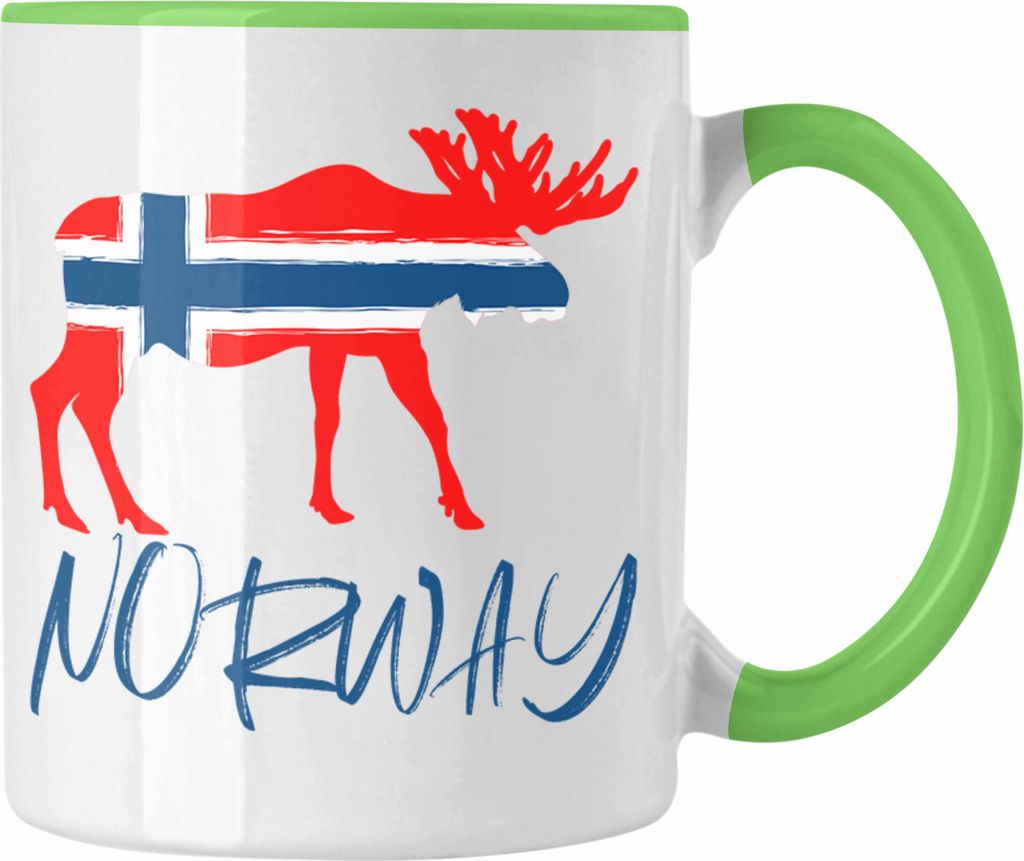 Trendation - Norwegen Geschenke Tasse Flagge Nordkap Elch Norway Grafik (Grün)
