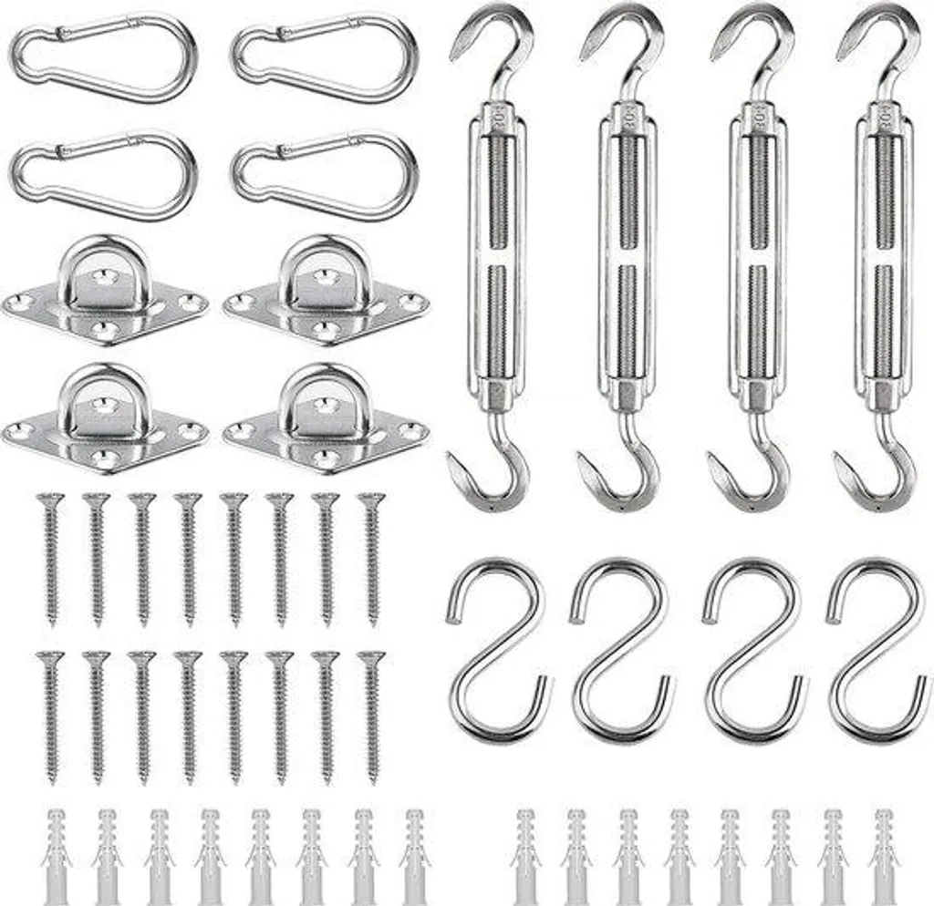 Fixation voile d'ombrage robuste contre le vent kit inox 48 pièces