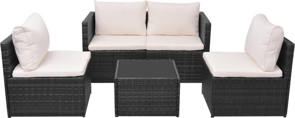 vidaXL 5-tlg. Garten-Lounge-Set mit Auflagen Poly Rattan Schwarz