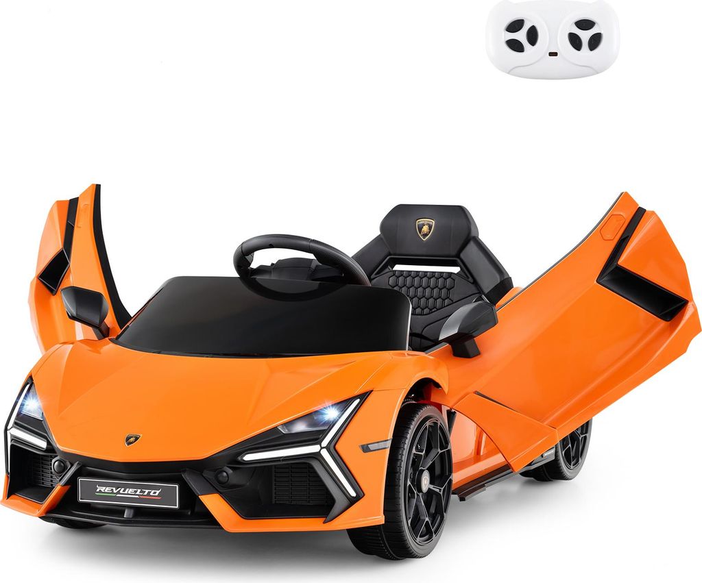 GOPLUIS Elektroauto für Kinder, 12V Lamborghini Kinderauto elektrish in 2 Modi, mit Fernbedienung & LED-Leuchten & Hupe & Musik, Orange