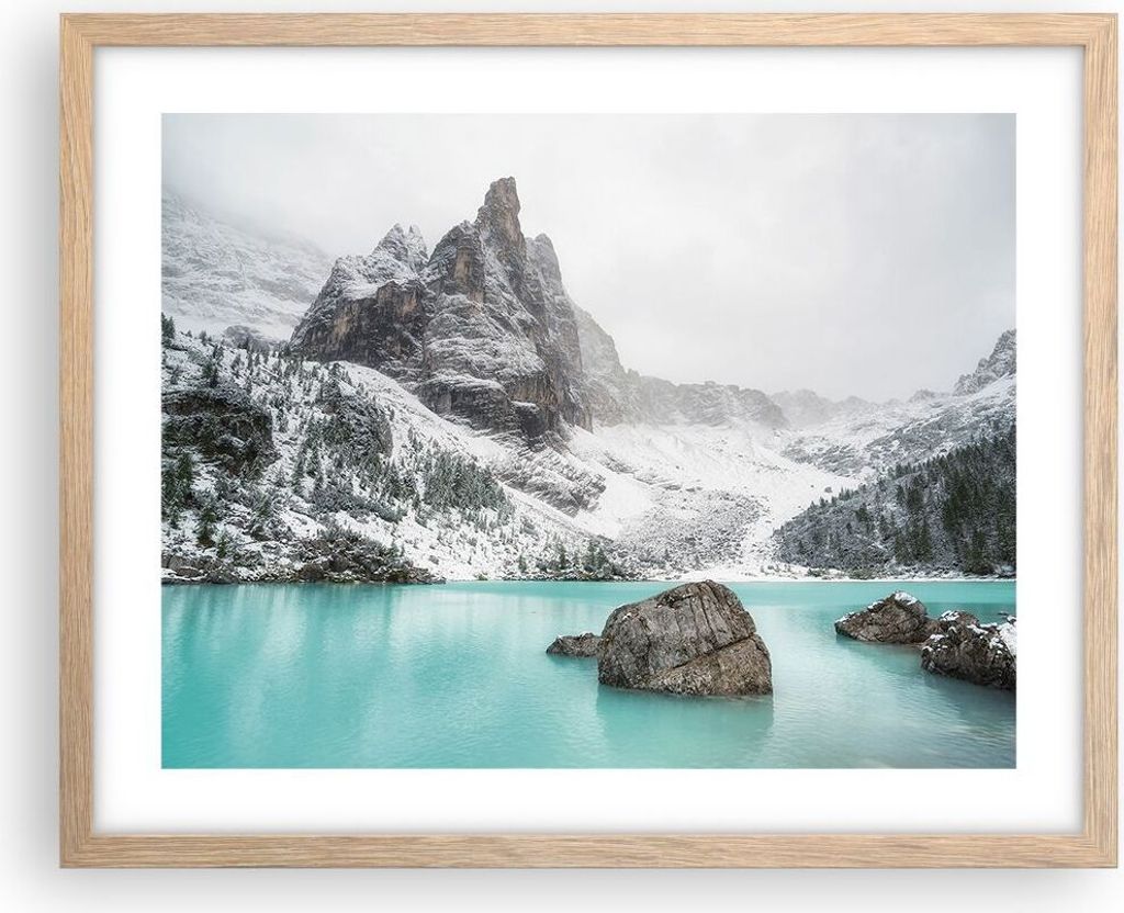 Gerahmtes Poster - Rahmen in heller Eiche - Berge See Produktbild 