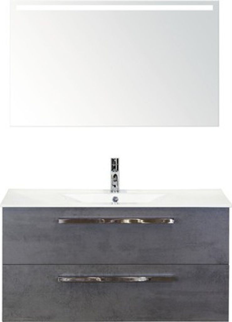 Badmöbel-Set Sanox Seville BxHxT 101 x 170 x 46 cm Frontfarbe beton anthrazit mit Waschtisch Keramik weiß und Waschtisch