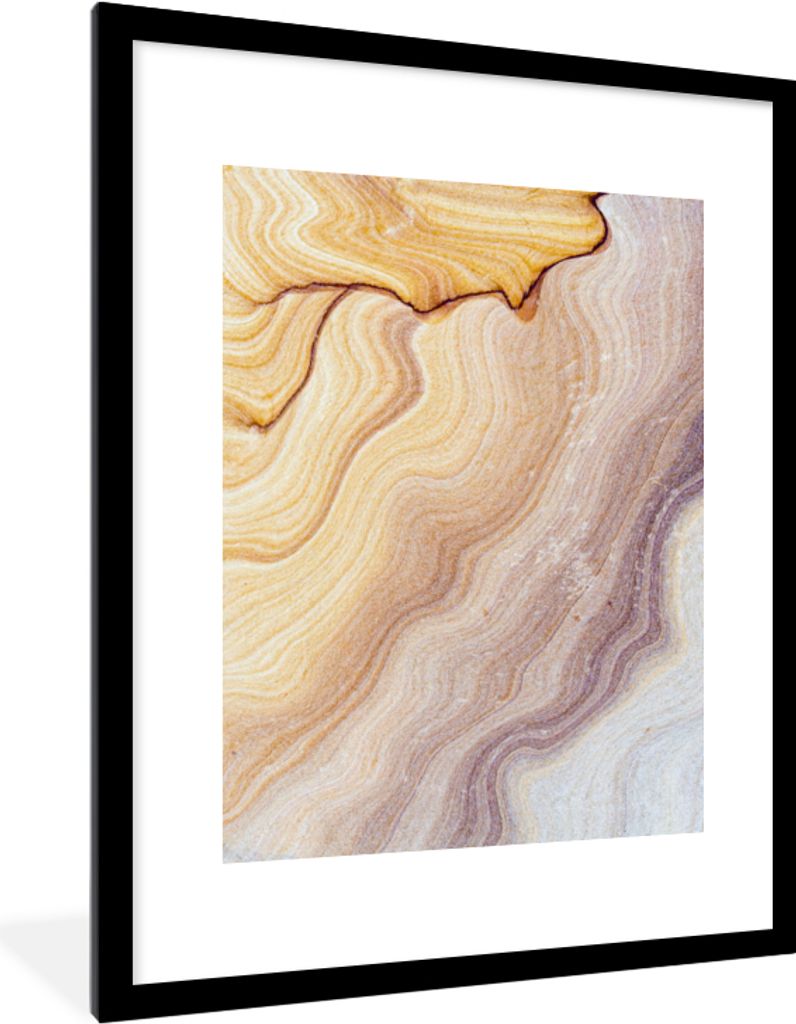 MuchoWow Gerahmtes Poster Marmor - Textur - Sandstein - Gold - Marmoroptik 60x80 cm - Poster mit Schwarzem Bilderrahmen Wandposter Rahmen Foto Bi...