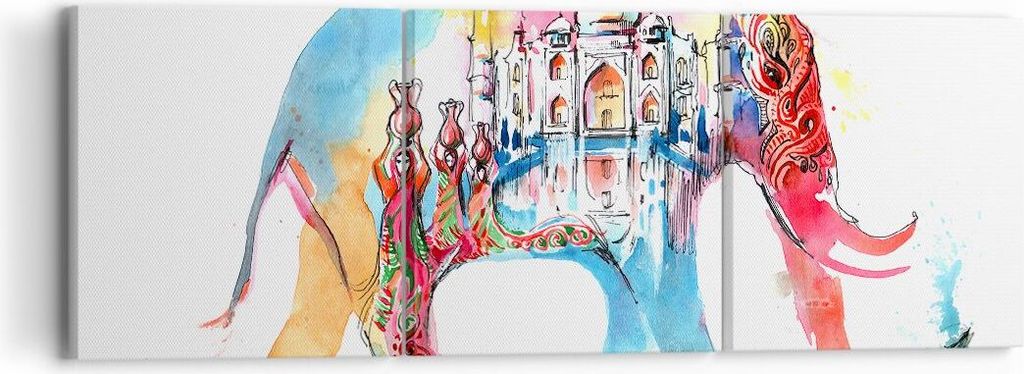 Bild auf Leinwand - Leinwandbild - Elefant Indien ethnisch Kultur - 90x30cm - Wand Bild - Wanddeko - Leinwanddruck - Bilder - Kunstdruck - Wanddeko...