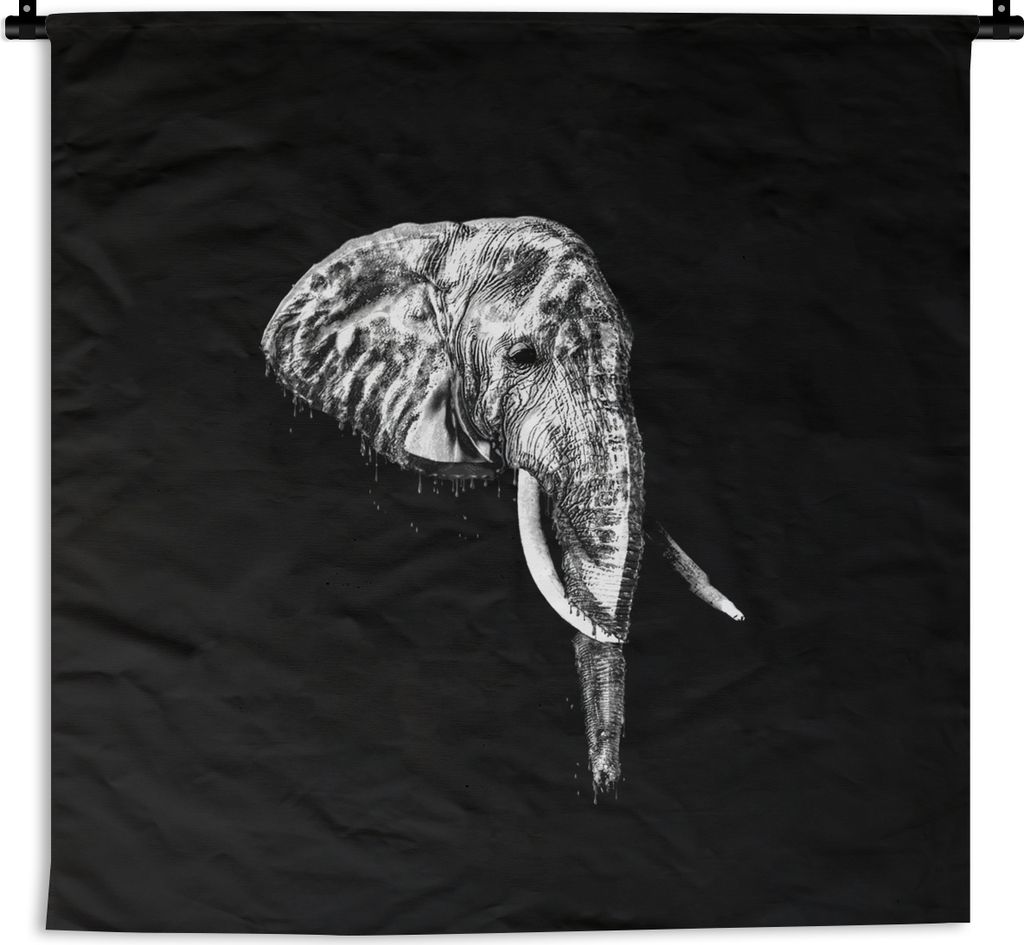 MuchoWow® Wandteppich Wandbehang Elefant - Zähne - Schwarz Produktbild 