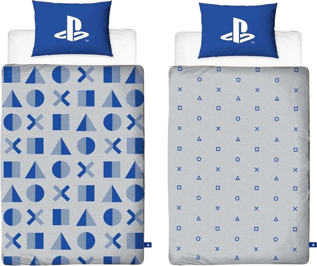 Playstation - Controller-Tasten Bettwäsche, wendbar TC618 (Doppelbett) (Weiß/Blau)