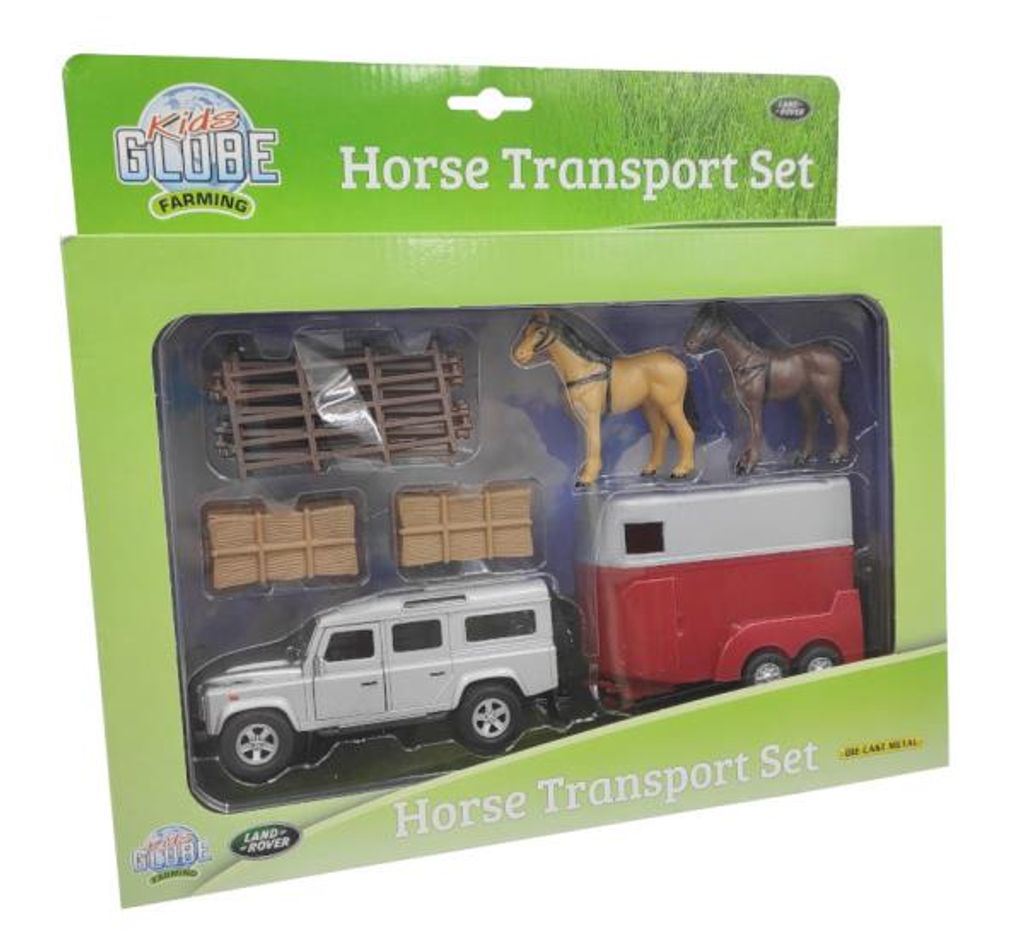 Kids Globe Pull-Back Land Rover avec remorque à chevaux et Image du produit 