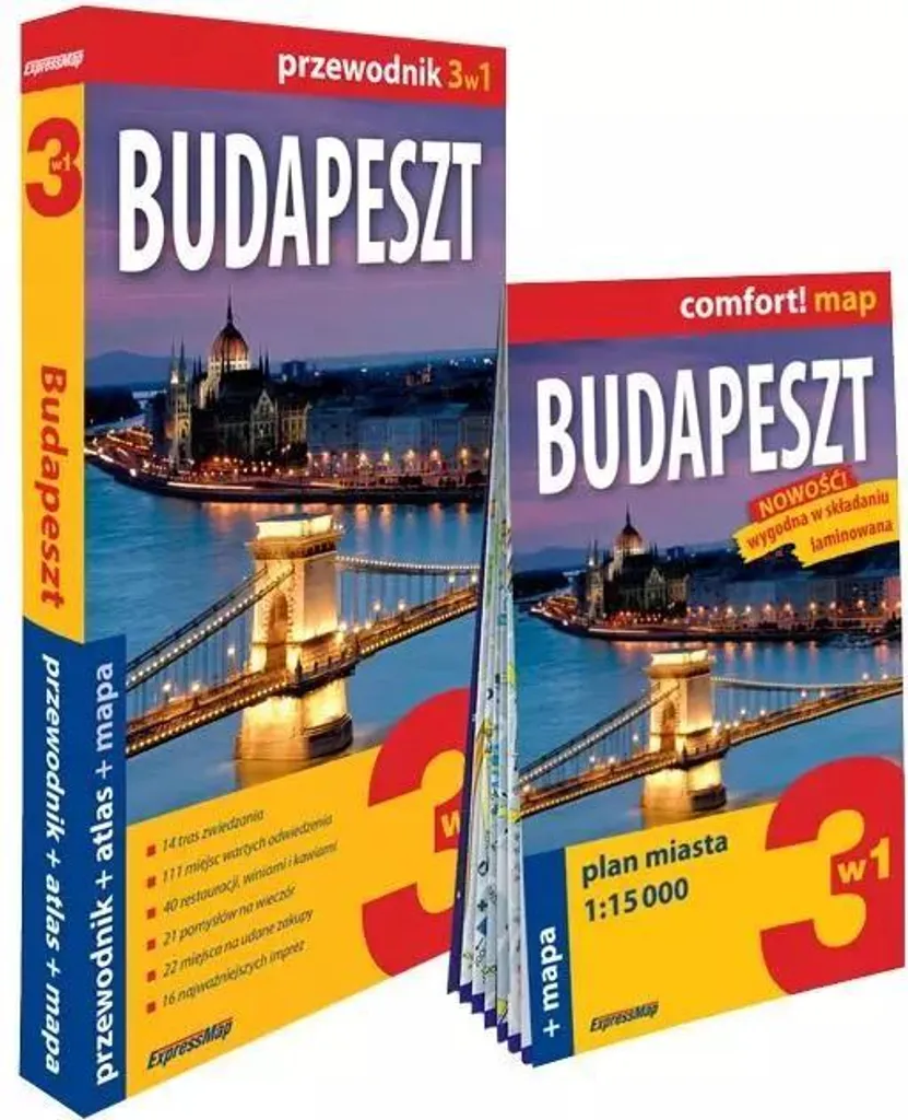 Carte de Budapest pour voyageur : Plan 3 en 1 avec guide et transports