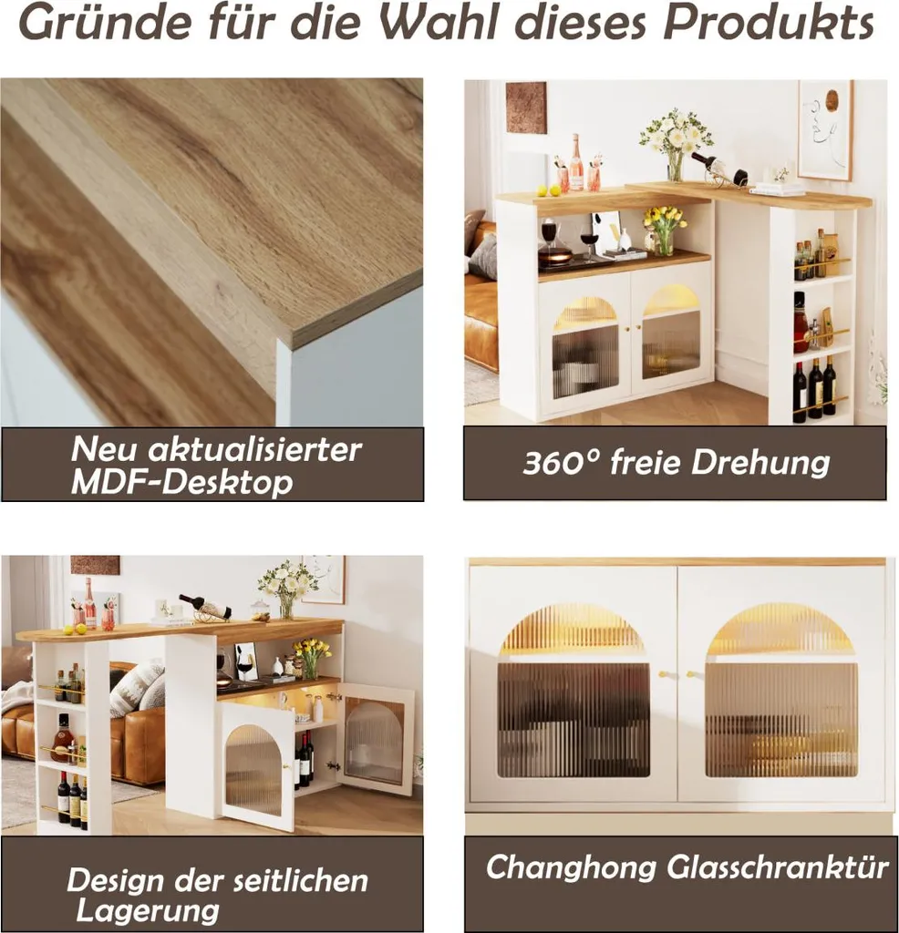 Table de bar extensible 138-193cm blanche à LED modèle Nova-X - 11